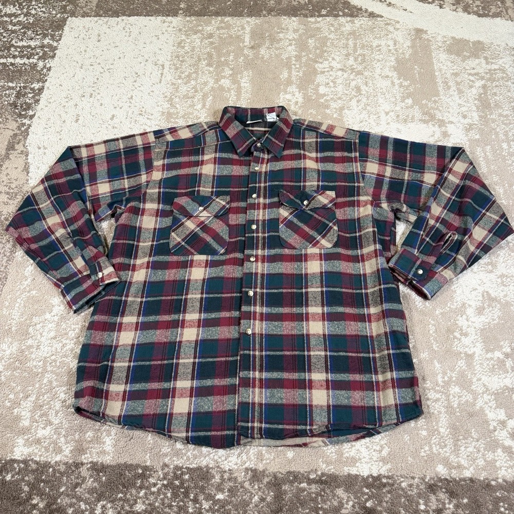 Five Brother Flannel Shirt Mens 2XL Plaid Vintage 80s Tallman Button Up Workwear